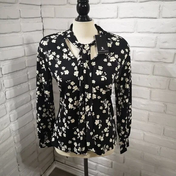NWT Jules & Leopold Ladies Size Medium Black & Cream Flower Pattern Blouse - Picture 1 of 10